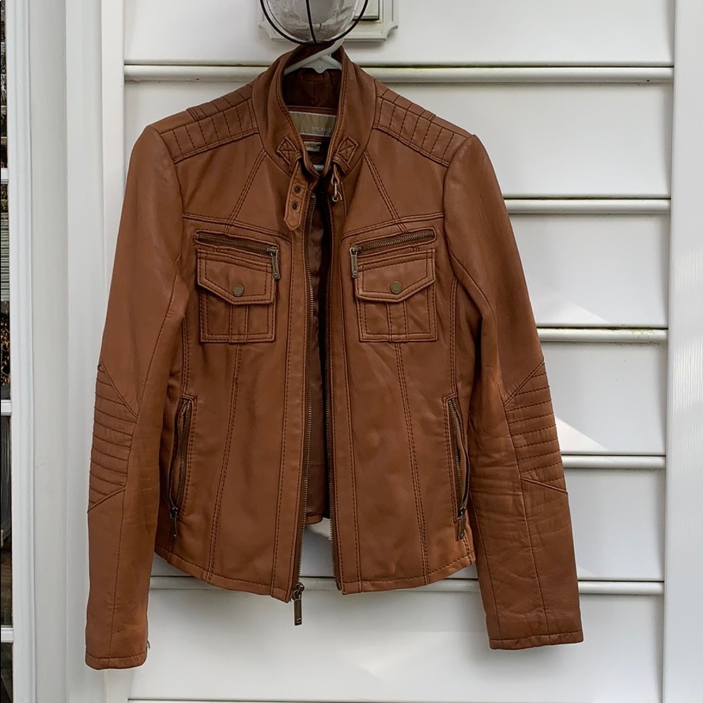 Michael Kors tan leather jacket